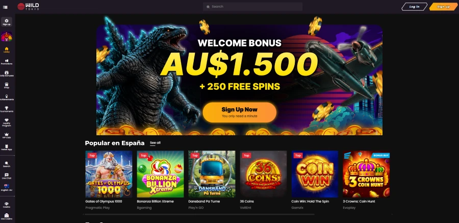Wild Tokyo online casino games lobby