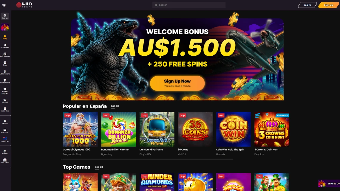 Wild Tokyo online casino games lobby